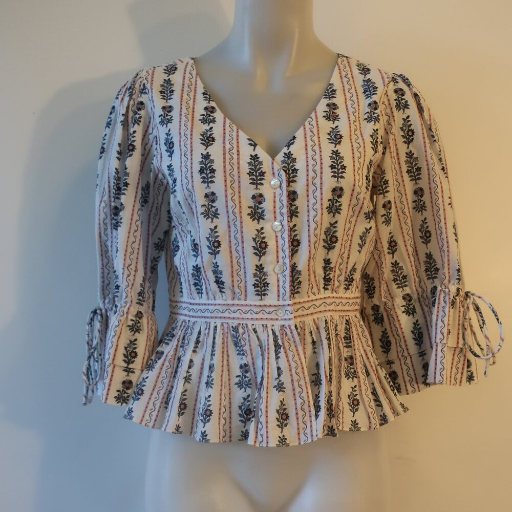 Daydress Cropped Floral Block Print Blouse Small